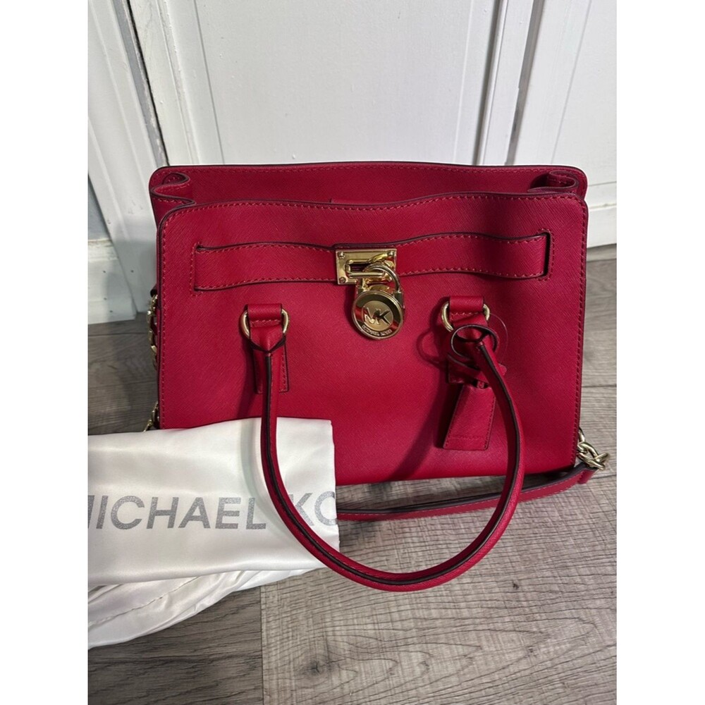 Michael Kors Red Saffiano Leather Satchel with Gold Hardware